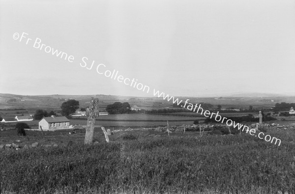 CARROWMORS (BETWEEN CARNDONAGH & MOVILLE) : GENERAL VIEW CLONEA IS WHILE BUILDING NEAR CHUMP OF TREES ON EXTREME LEFT DISTANCE